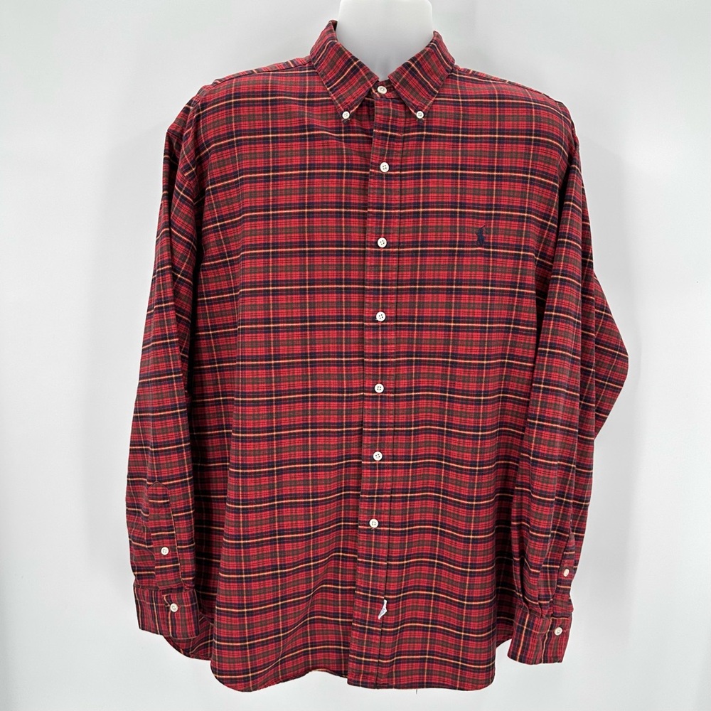 Polo Ralph Lauren Shirt Mens XL Red Plaid Cotton Christmas Button Down 90s VTG